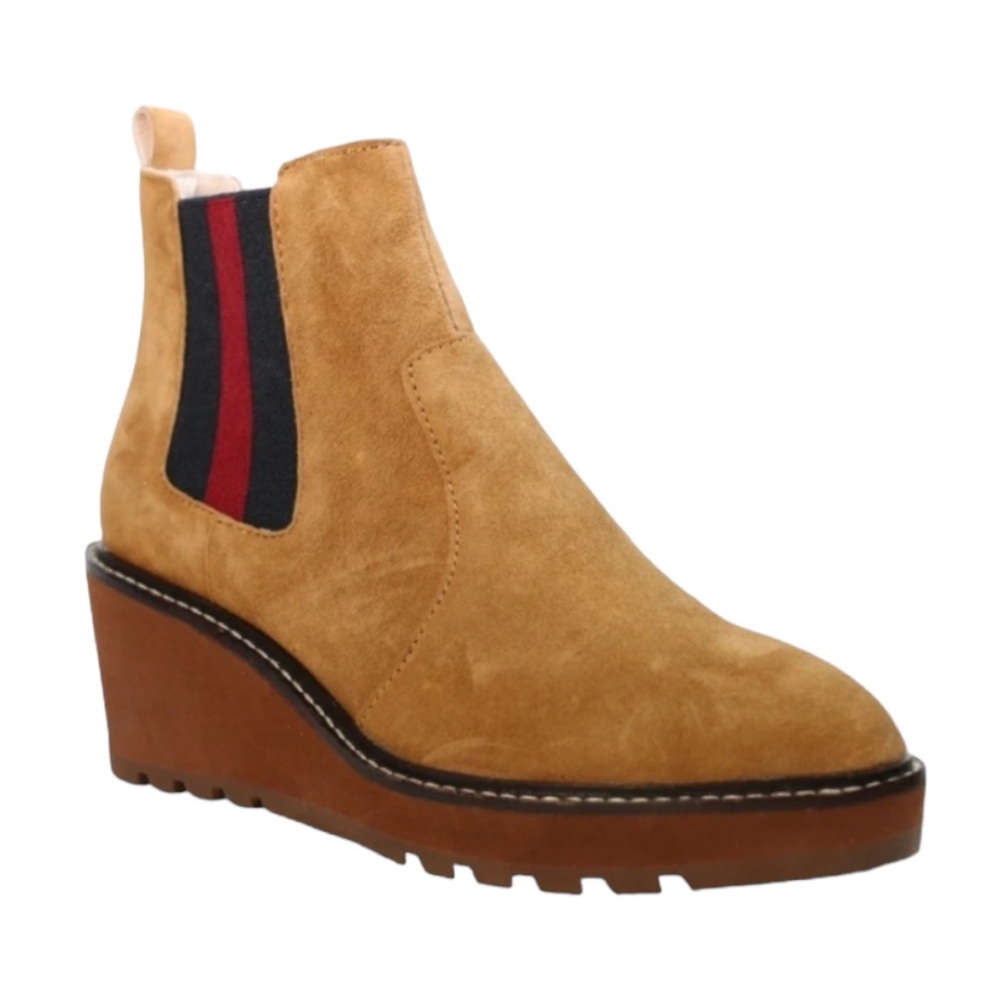 CECELIA NEW YORK Tan Ankle Boots with Red and Black Accents